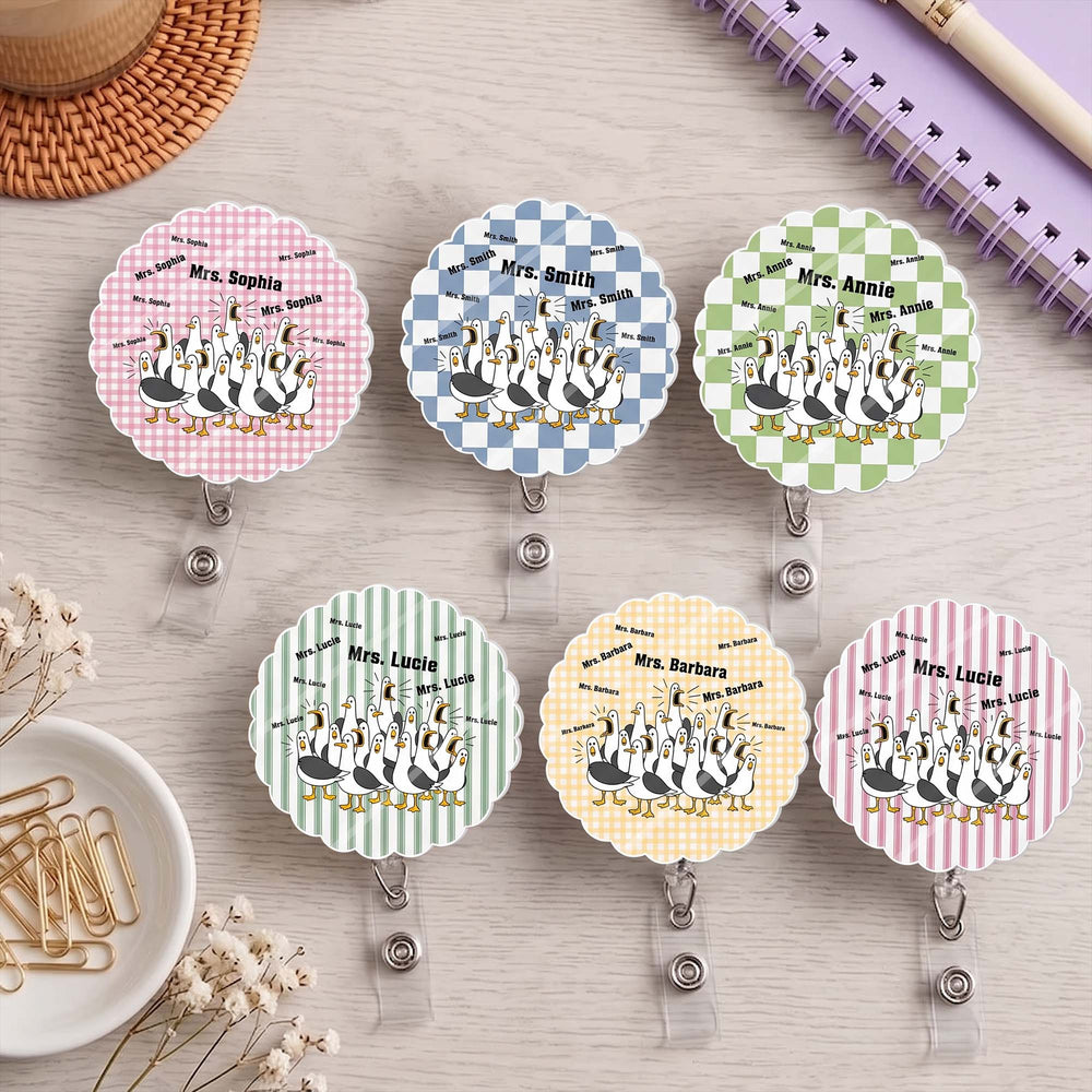 Personalized Funny Seagulls Acrylic Badge Reel – Custom Teacher Name Retractable ID Card Holder Gift