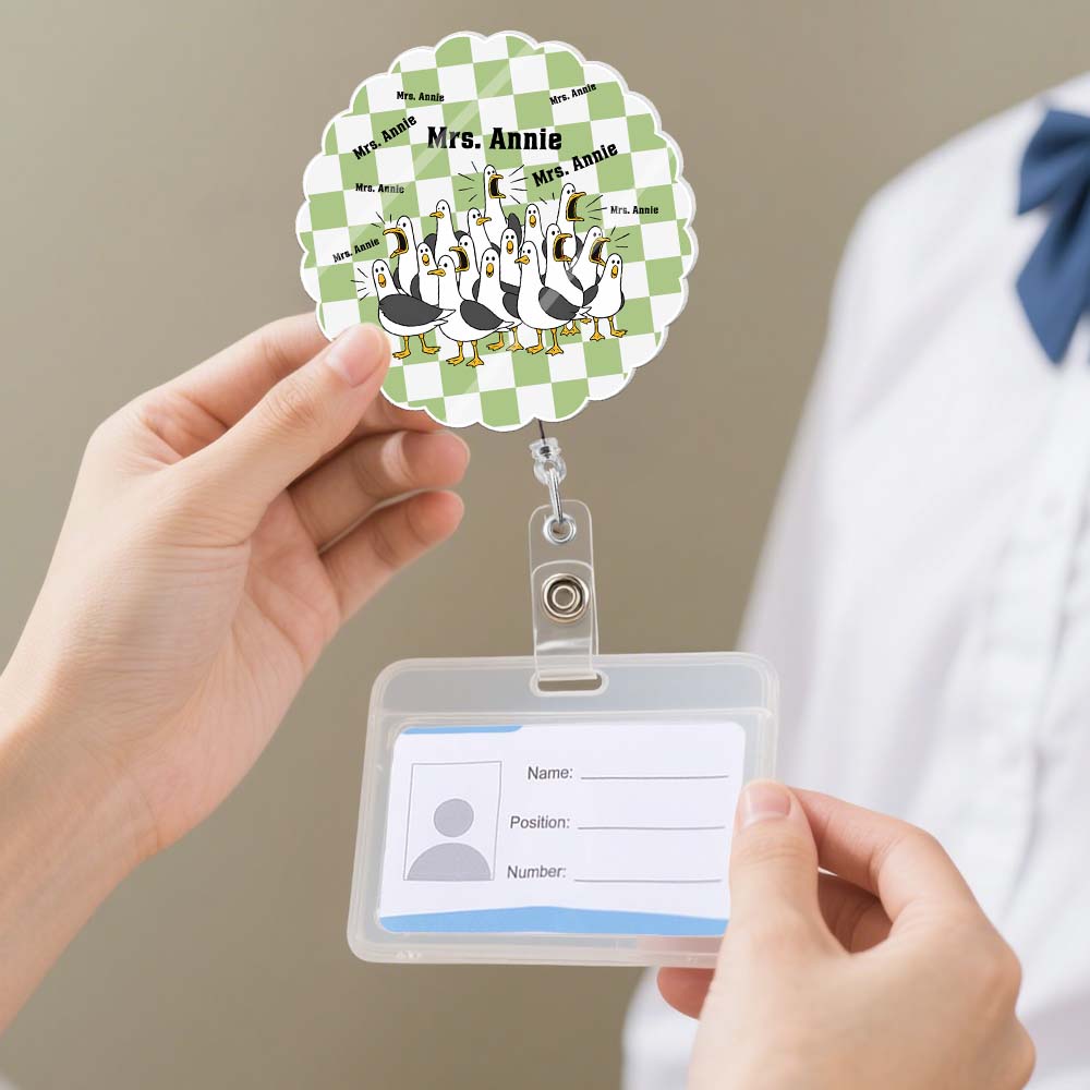Personalized Funny Seagulls Acrylic Badge Reel – Custom Teacher Name Retractable ID Card Holder Gift