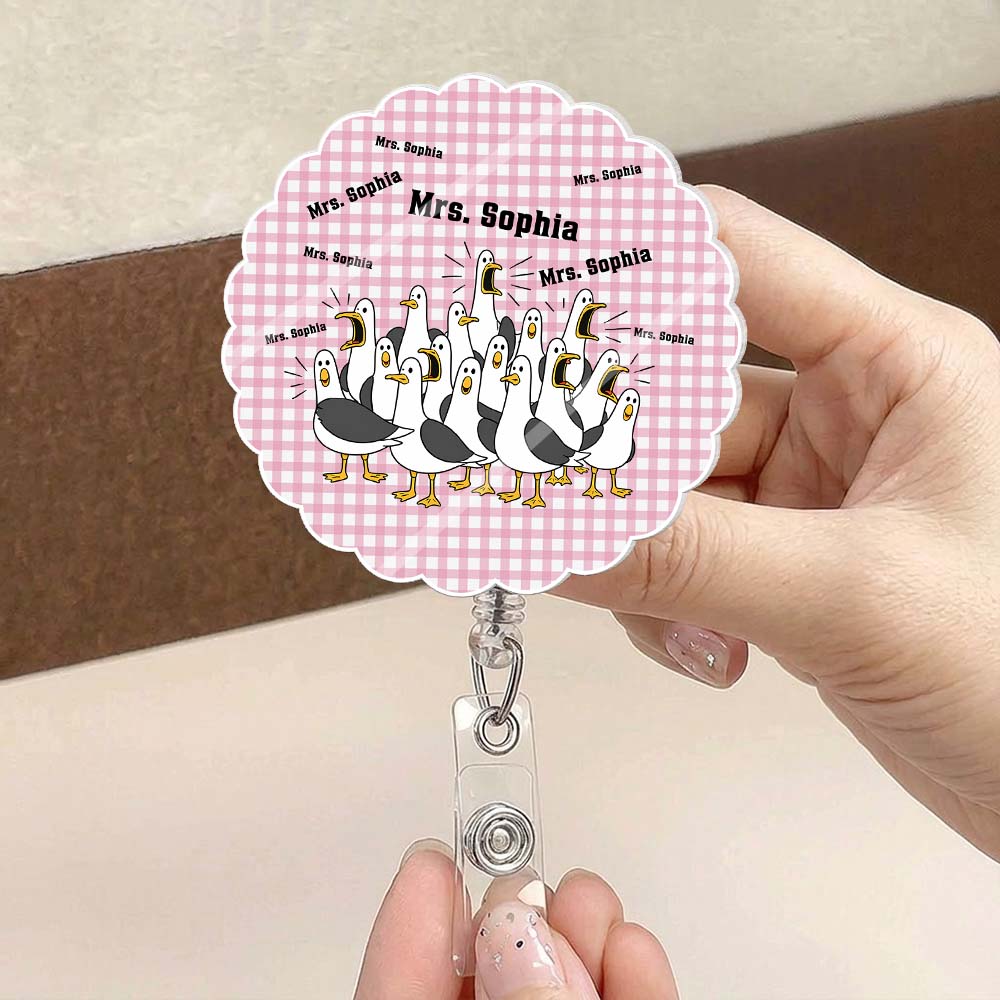 Personalized Funny Seagulls Acrylic Badge Reel – Custom Teacher Name Retractable ID Card Holder Gift