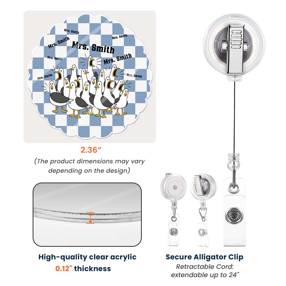 Personalized Funny Seagulls Acrylic Badge Reel – Custom Teacher Name Retractable ID Card Holder Gift