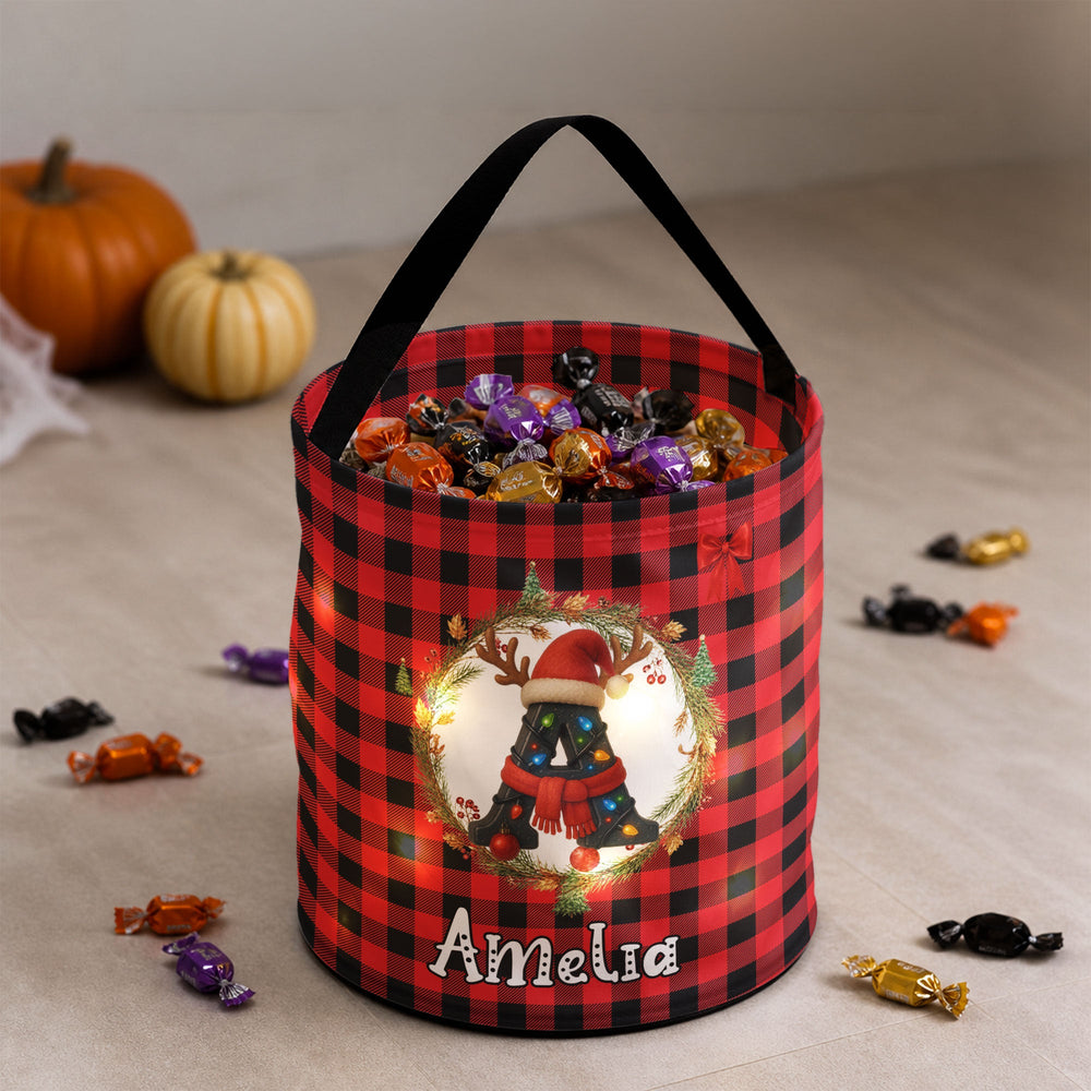 Personalized Initial Christmas Gift Bag with LED Light, Custom Name Holiday Sack