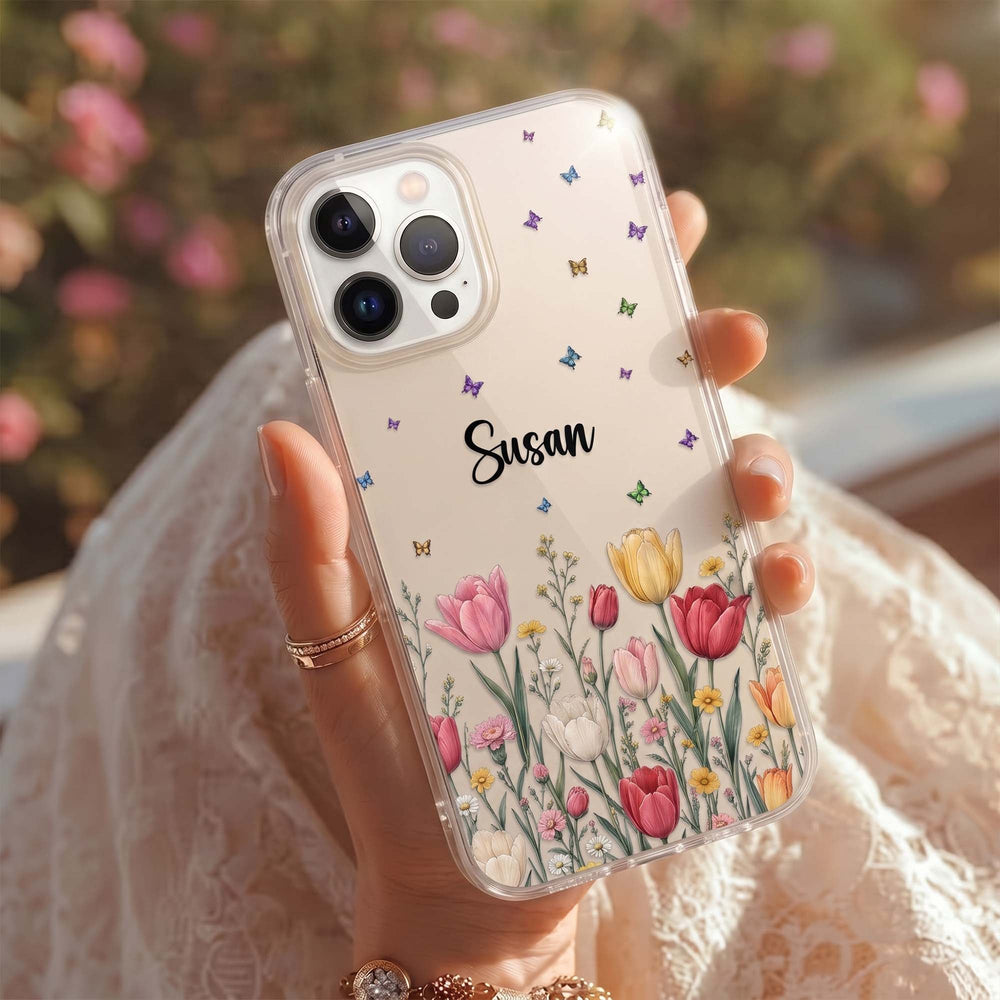 Personalized Birth Flower Phone Case - Custom Name Clear Case Gift for Her