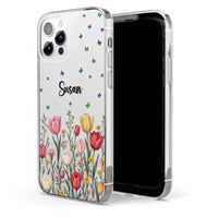 Personalized Birth Flower Phone Case - Custom Name Clear Case Gift for Her