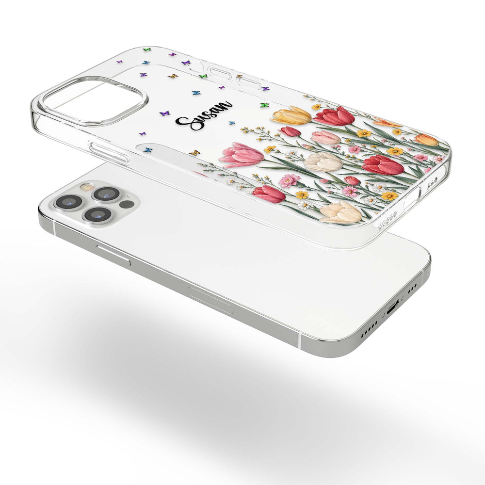 Personalized Birth Flower Phone Case - Custom Name Clear Case Gift for Her