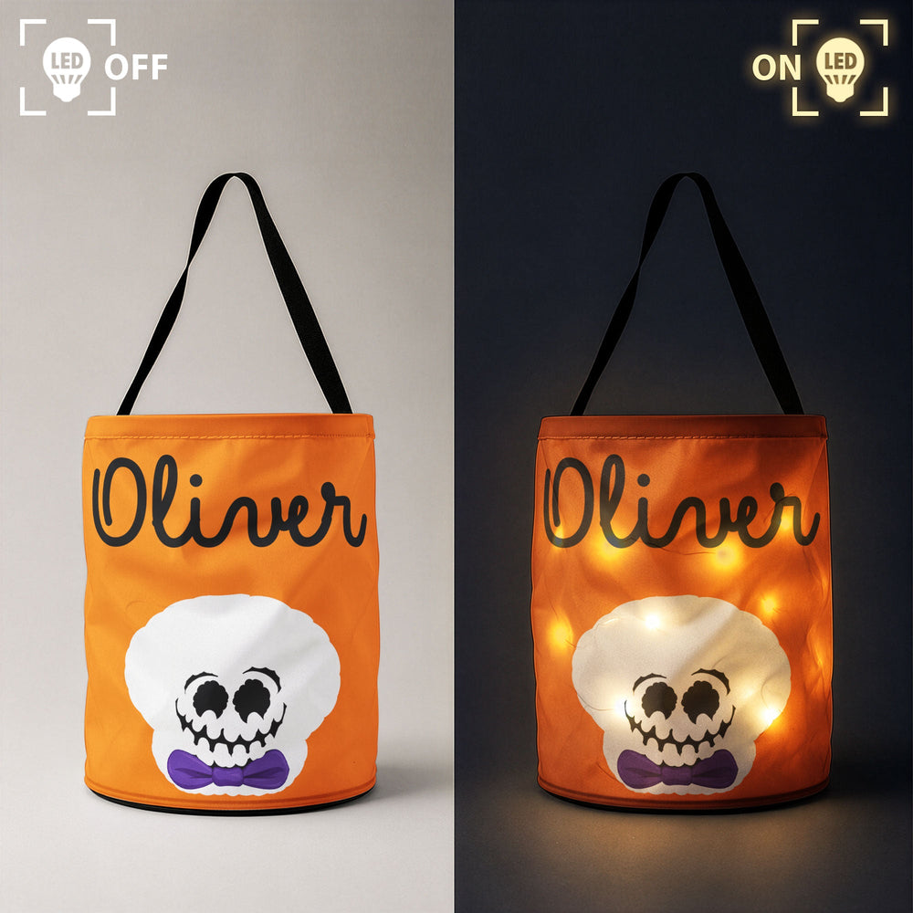 Personalized Light-Up Halloween Candy Basket, Custom Name LED Trick or Treat Tote for Kids