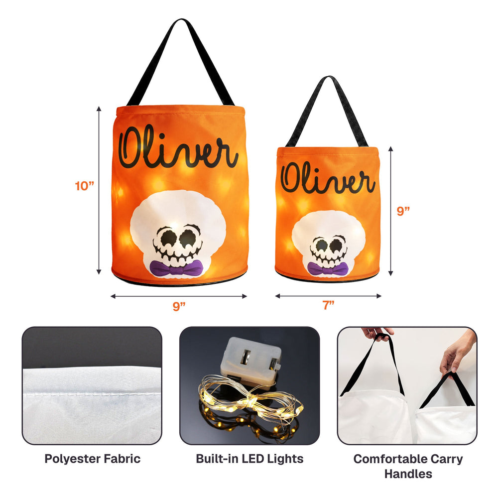 Personalized Light-Up Halloween Candy Basket, Custom Name LED Trick or Treat Tote for Kids