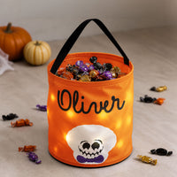 Personalized Light-Up Halloween Candy Basket, Custom Name LED Trick or Treat Tote for Kids