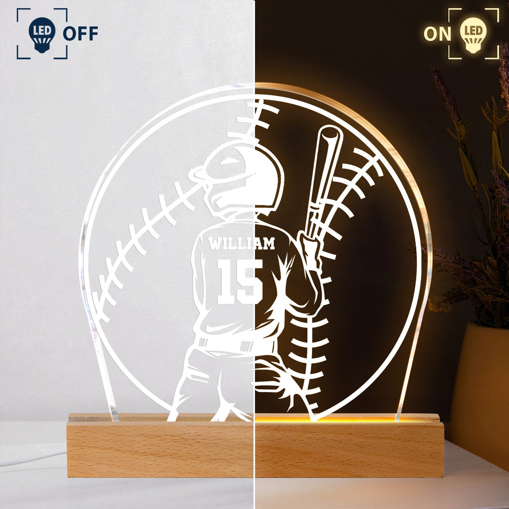 Personalized Baseball Player Name & Number Acrylic LED Night Light