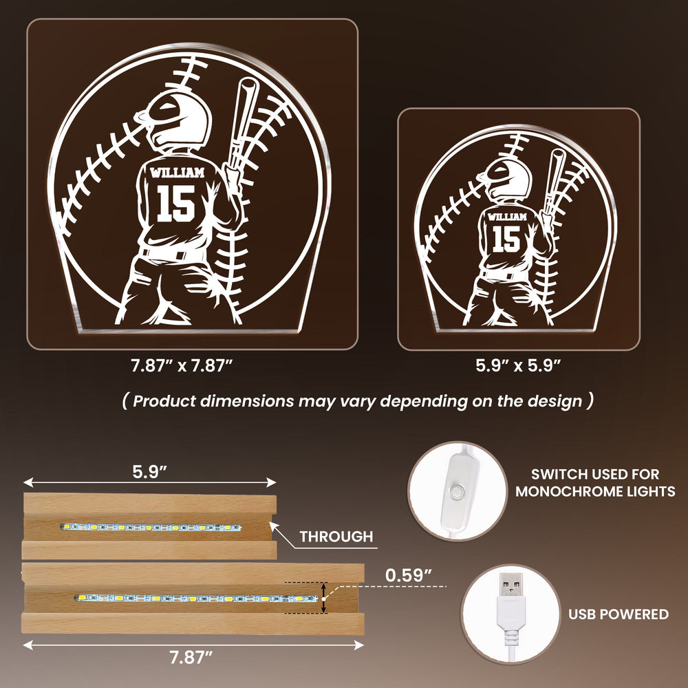 Personalized Baseball Player Name & Number Acrylic LED Night Light