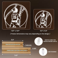 Personalized Baseball Player Name & Number Acrylic LED Night Light