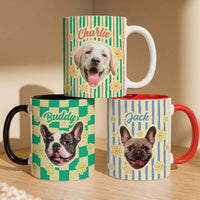 Personalized Pet Photo Vintage Striped Mug - Custom Dog & Cat Mom Gift for Her