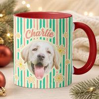 Personalized Pet Photo Vintage Striped Mug - Custom Dog & Cat Mom Gift for Her
