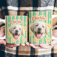 Personalized Pet Photo Vintage Striped Mug - Custom Dog & Cat Mom Gift for Her