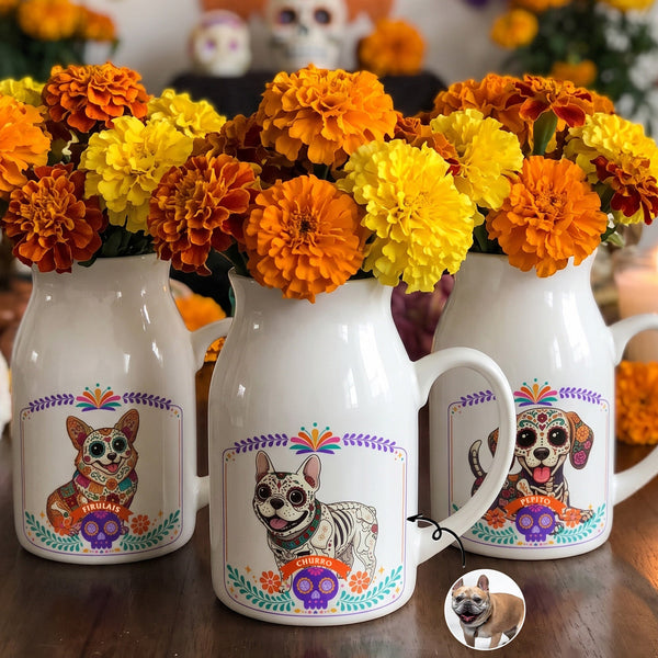 Custom Pet Portrait Day Of The Dead Personalized Flower Vase
