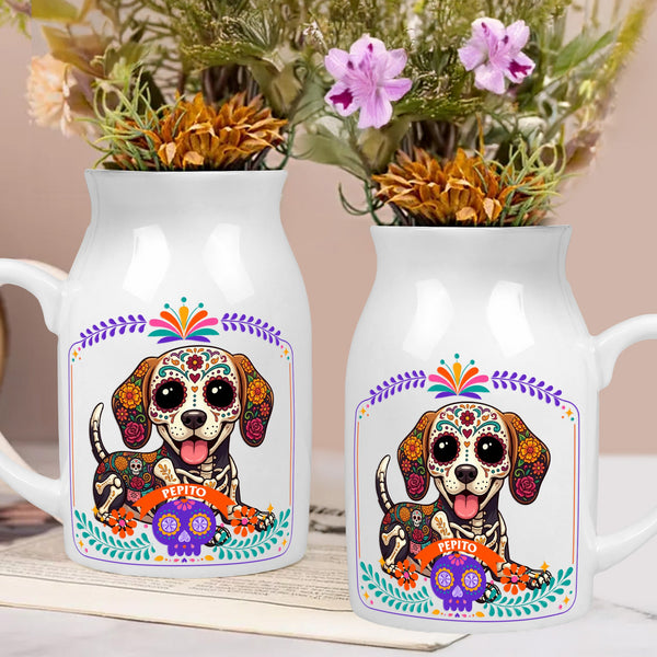 Custom Pet Portrait Day Of The Dead Personalized Flower Vase