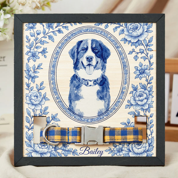 Custom Photo Pet Portrait Tile Frame Pet Memorial Collar Holder Sign