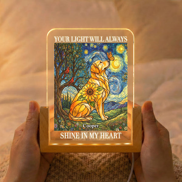 Custom Photo Pet Memorial Stained Glass Sunflower Personalized Night Light