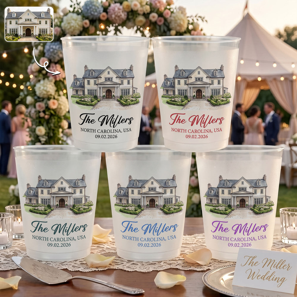 Custom Wedding Venue Watercolor Drawing – Personalized Frosted Cups