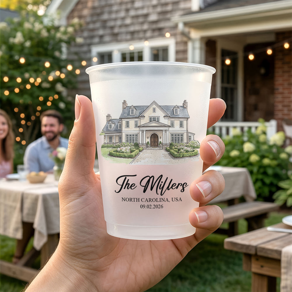 Custom Wedding Venue Watercolor Drawing – Personalized Frosted Cups