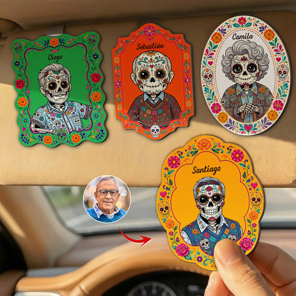 Custom Photo Day Of The Dead Ancestors Personalized Car Visor Clip