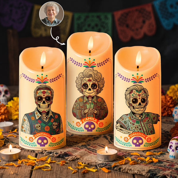 Custom Day Of The Dead Pet Photo Personalized LED Candle