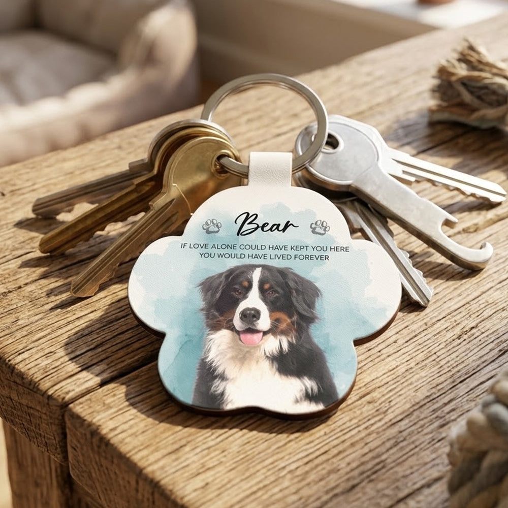 Personalized Watercolor Pet Memorial Keychain – Custom Photo Dog & Cat Portrait Keepsake