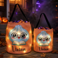 Personalized LED Halloween Trick or Treat Bag, Custom Cute Dumplings Candy Basket for Kids