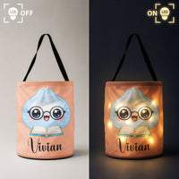 Personalized LED Halloween Trick or Treat Bag, Custom Cute Dumplings Candy Basket for Kids