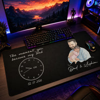 The Moment You Became Dad Watercolor Art Father's Day Gift For Husband - Personalized Desk Mat | First Father’s Day