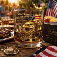 250th Anniversary - Personalized Whiskey Glass | Patriotic Bar Gift
