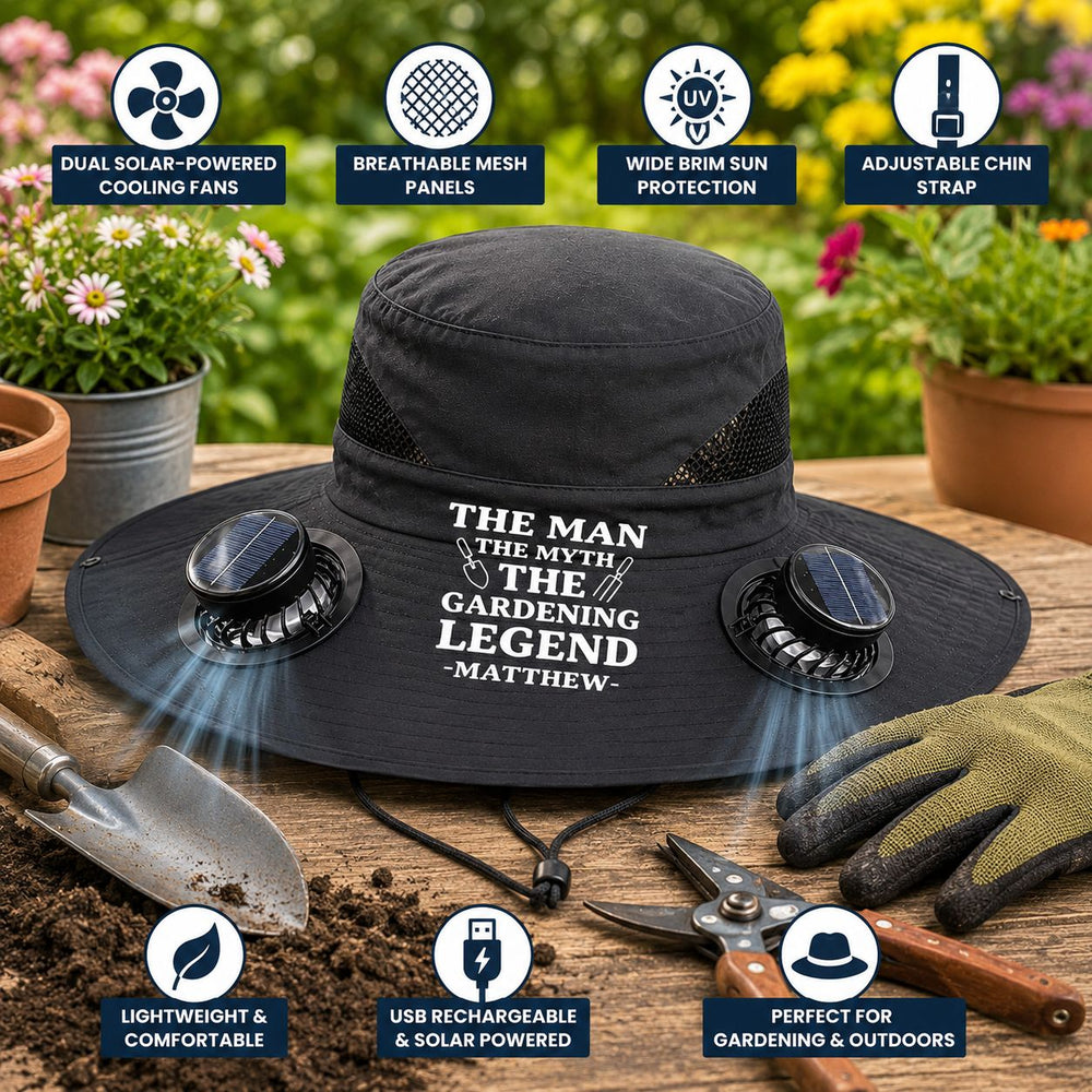 The Man The Myth The Gardening Legend - Personalized Solar Fan Hat