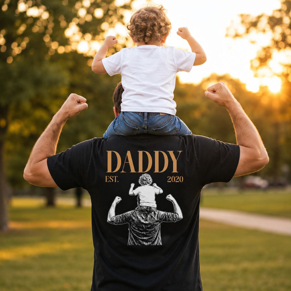 Daddy Est Custom Photo Sketch Art Dad Gift - Personalized Shirt