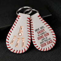 We Scored A Home Run When We Got You As Our Dad - Personalized Leather Baseball Keychain