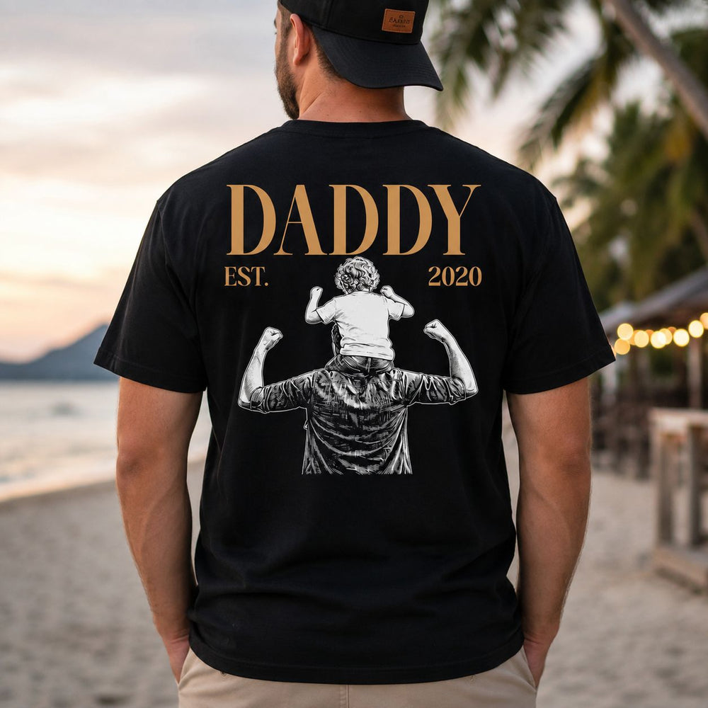 Daddy Est Custom Photo Sketch Art Dad Gift - Personalized Shirt