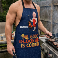 Mr. Good Lookin' Is Cookin' Funny Father's Day Gift For Dad, Husband, Grandpa - Personalized Apron | Fun BBQ Chef Gift For Men