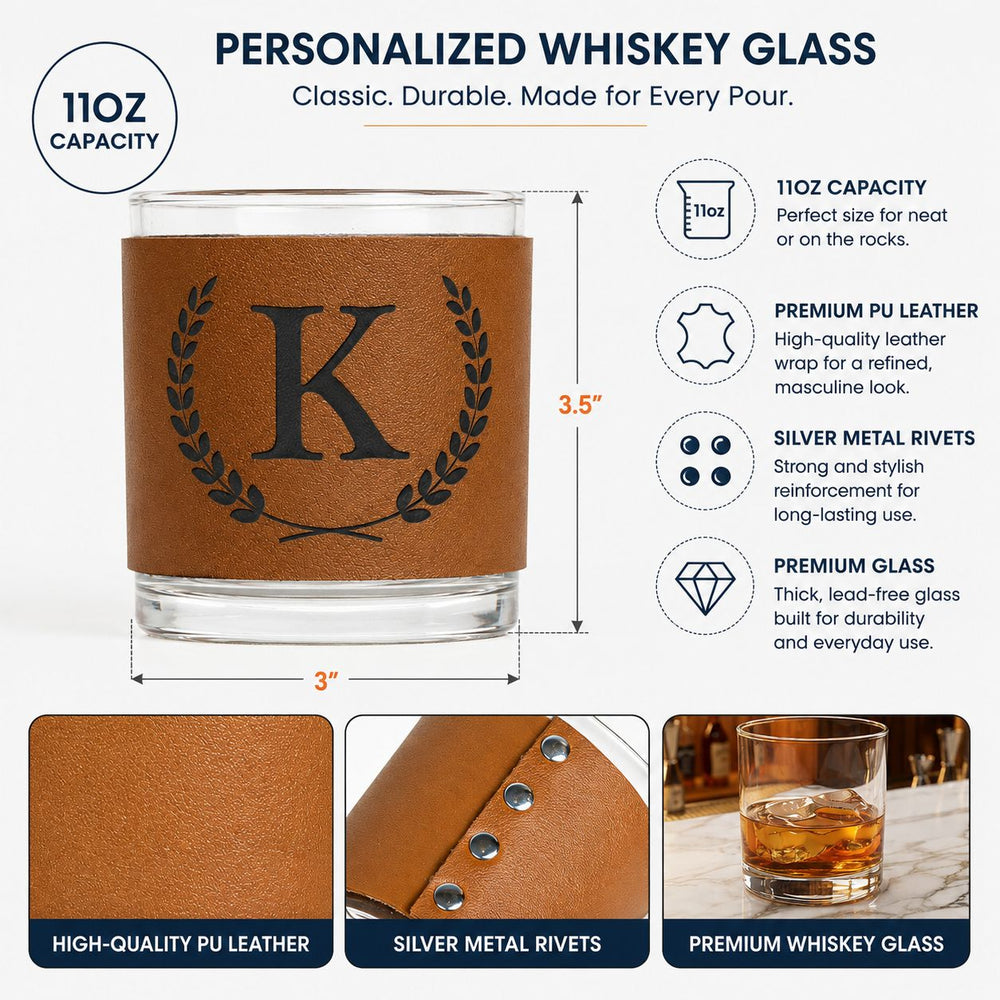 Vintage Monogram Custom Name - Personalized Whiskey Glass