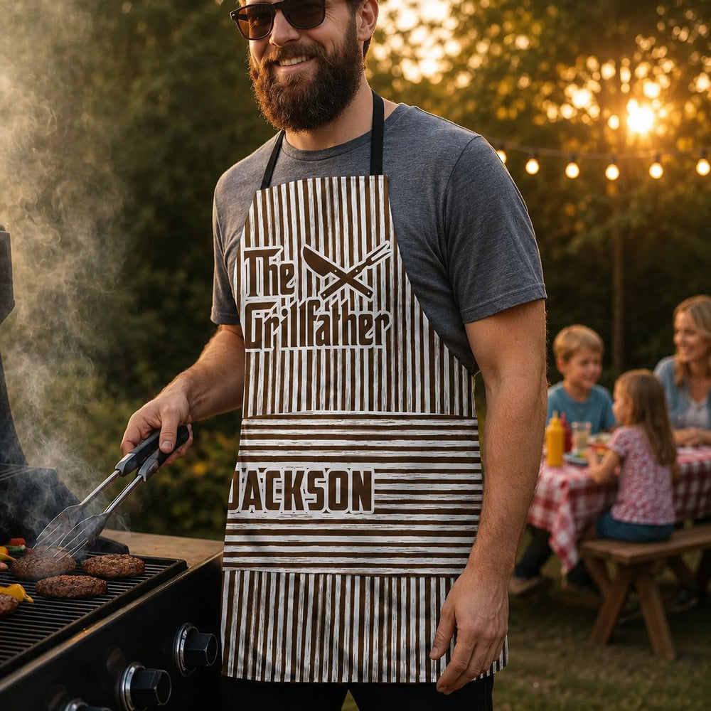 The Grillfather Custom Name Striped Pattern Father's Day Gift For Dad, Husband - Personalized Apron | Gift For Grill Masters