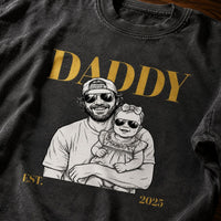 Daddy Est Custom Photo Sketch Line Art Father's Day Gift For Dad, Husband - Personalized Shirt | Custom Dad Shirt