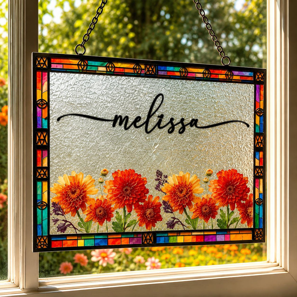 Custom Name Birth Flower Faux Pressed Flower - Personalized Window Hanging Suncatcher | Beautiful Floral Decor Gift For Her