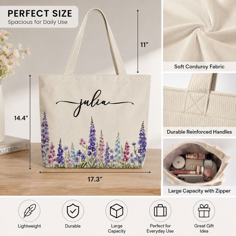 Custom Birth Flower & Name For Her, Wife, Daughter, Sister, Mom, Grandma - Personalized Tote Bag | Thoughtful Floral Gift For Women