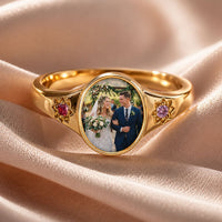 Custom Photo Ring With Birthstones Gift For Her - Personalized Ring | Meaningful Jewelry Gift