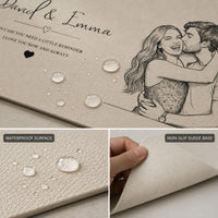 I Love You Now And Always Couple Photo Sketch Line Art - Personalized Desk Mat | Romantic Couple Gift