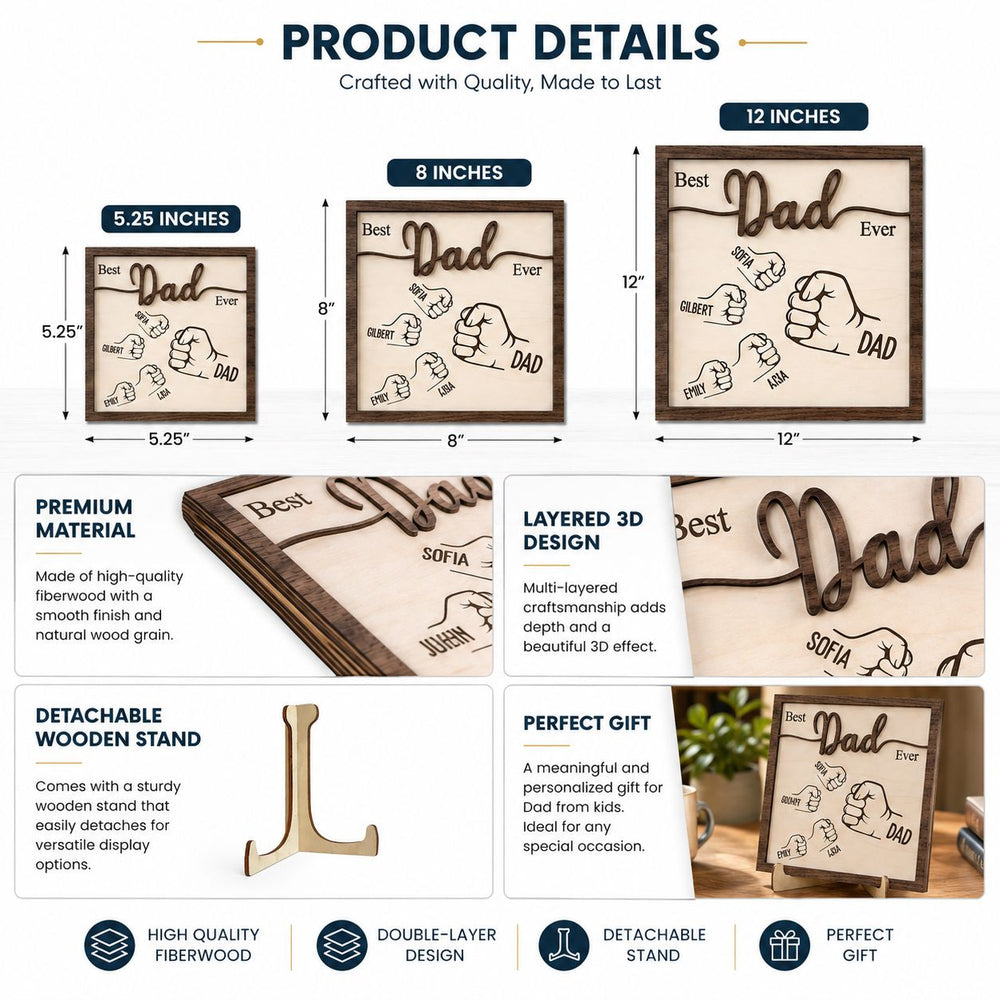 Best Dad Ever Fist Bump Father's Day Gift For Dad, Grandpa - Personalized Wooden Plaque | Heartwarming Gift From Kids & Grandkids