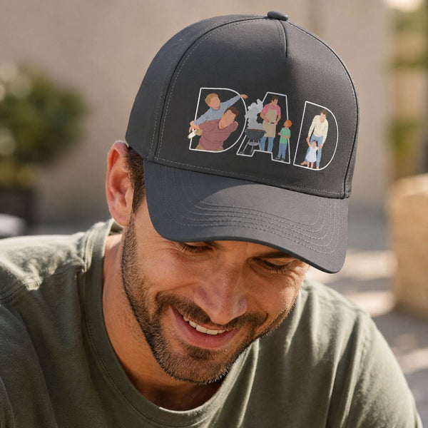 Father's Day Gift Custom Dad Portrait For Father, New Dad - Faceless Art - Personalized Cap | Unique Photo Sketch Hat For Dad