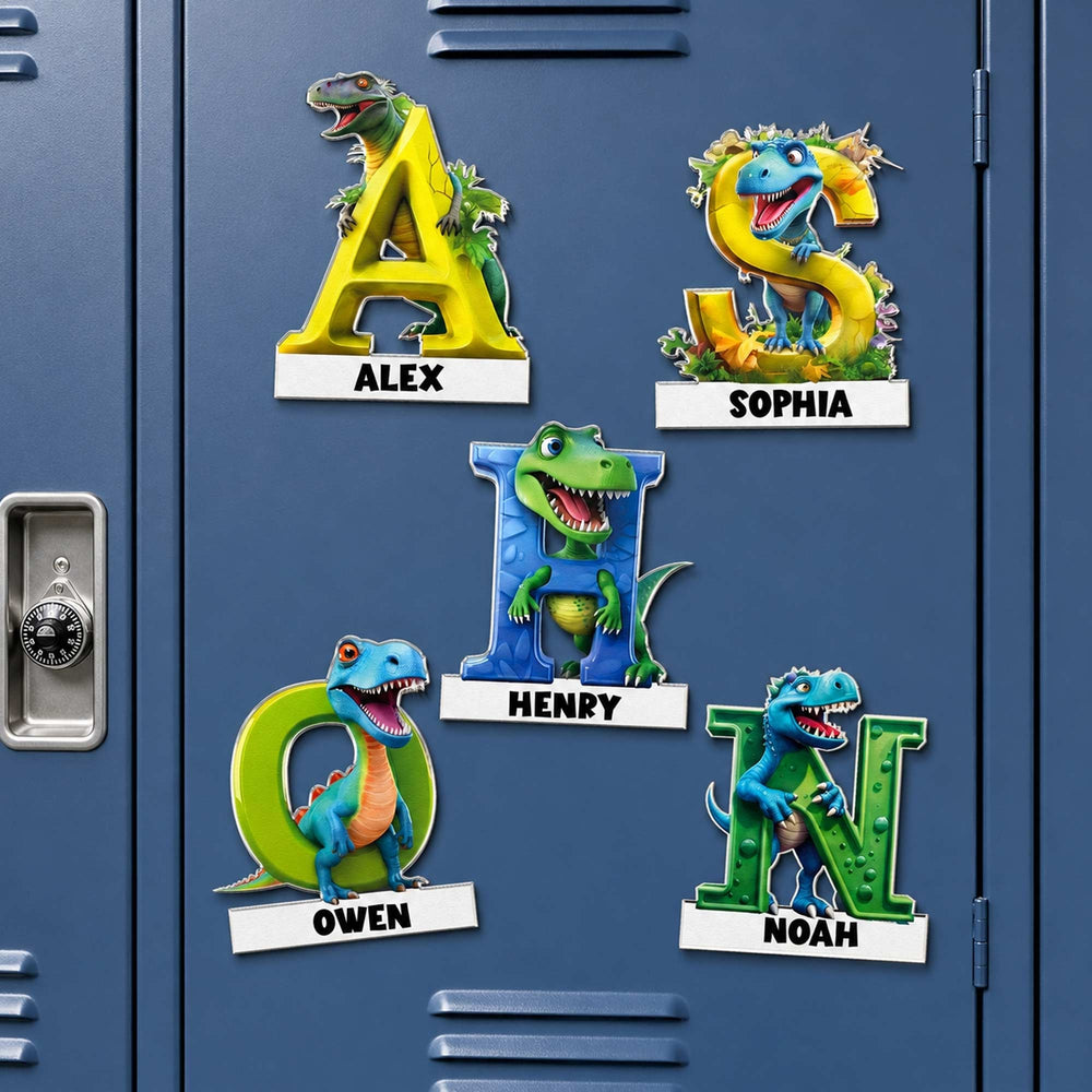 Personalized Dinosaur Alphabet Acrylic Magnet - Custom Name Educational Fridge Magnet Gift for Kids