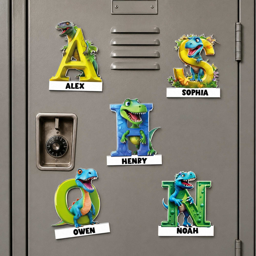 Personalized Dinosaur Alphabet Acrylic Magnet - Custom Name Educational Fridge Magnet Gift for Kids