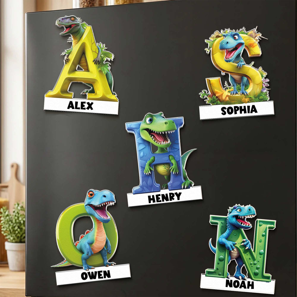 Personalized Dinosaur Alphabet Acrylic Magnet - Custom Name Educational Fridge Magnet Gift for Kids