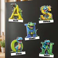 Personalized Dinosaur Alphabet Acrylic Magnet - Custom Name Educational Fridge Magnet Gift for Kids