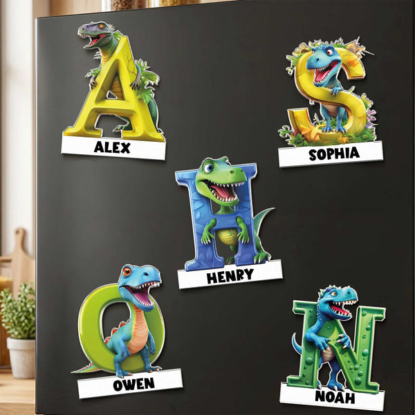 Personalized Dinosaur Alphabet Acrylic Magnet - Custom Name Educational Fridge Magnet Gift for Kids