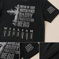 Man Of God Husband Daddy Protector Hero Name Letter Bible - Personalized Shirt